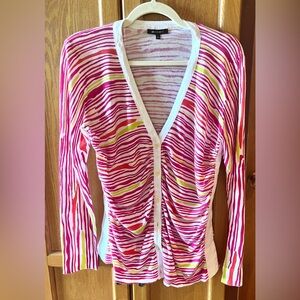 Lafayette 148 New York Red/Pink, Lemon and White Ruched  Cardigan Abstract